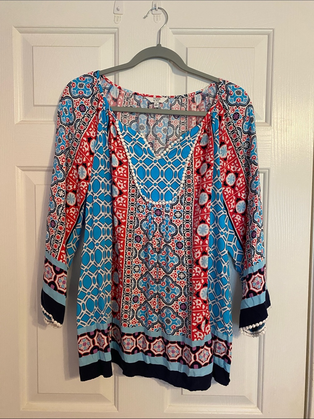 Crown‎ & Ivy Womens Floral Top Preppy Resort Mature Office 3/4 Sleeve Size XL